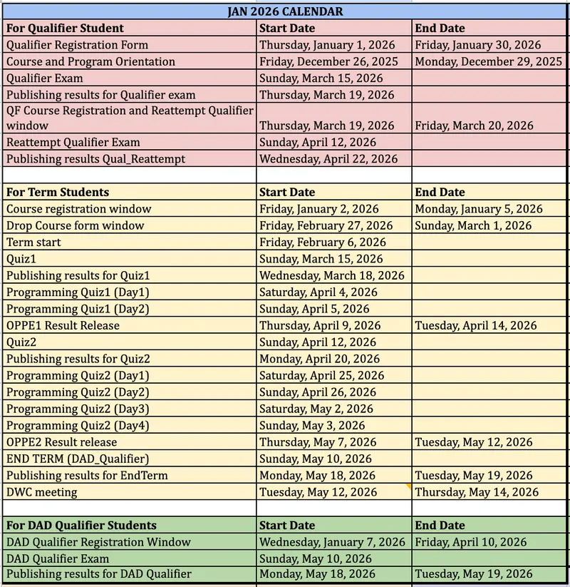 January 2026 Term Calendar
